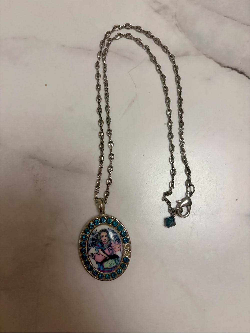 Tarina Tarantino Oval Alice Pendant Necklace with Teal Crystals - Picture 3 of 3